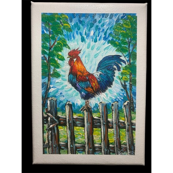 An Acrylic original painting of a rooster 5x7 - Picture 1 of 1